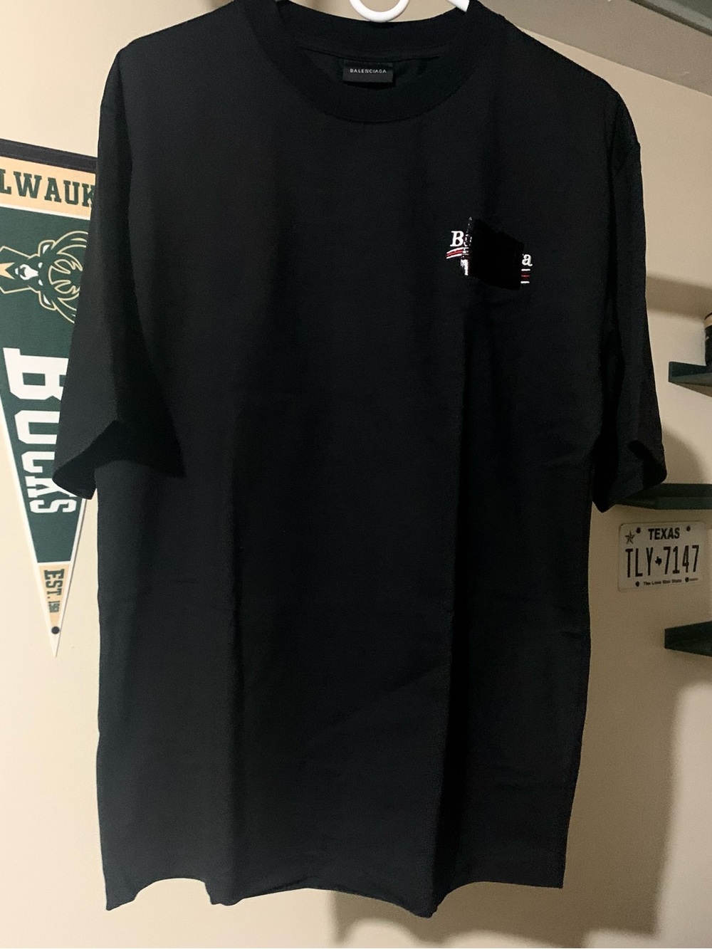 Balenciaga Black Short-Sleeve Logo Tee with Small Chest Print